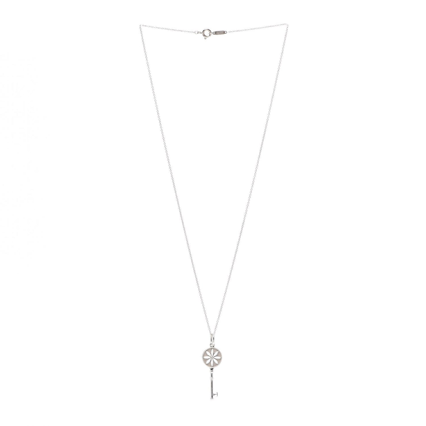 Sterling Silver Diamond Small Daisy Key Pendant Necklace