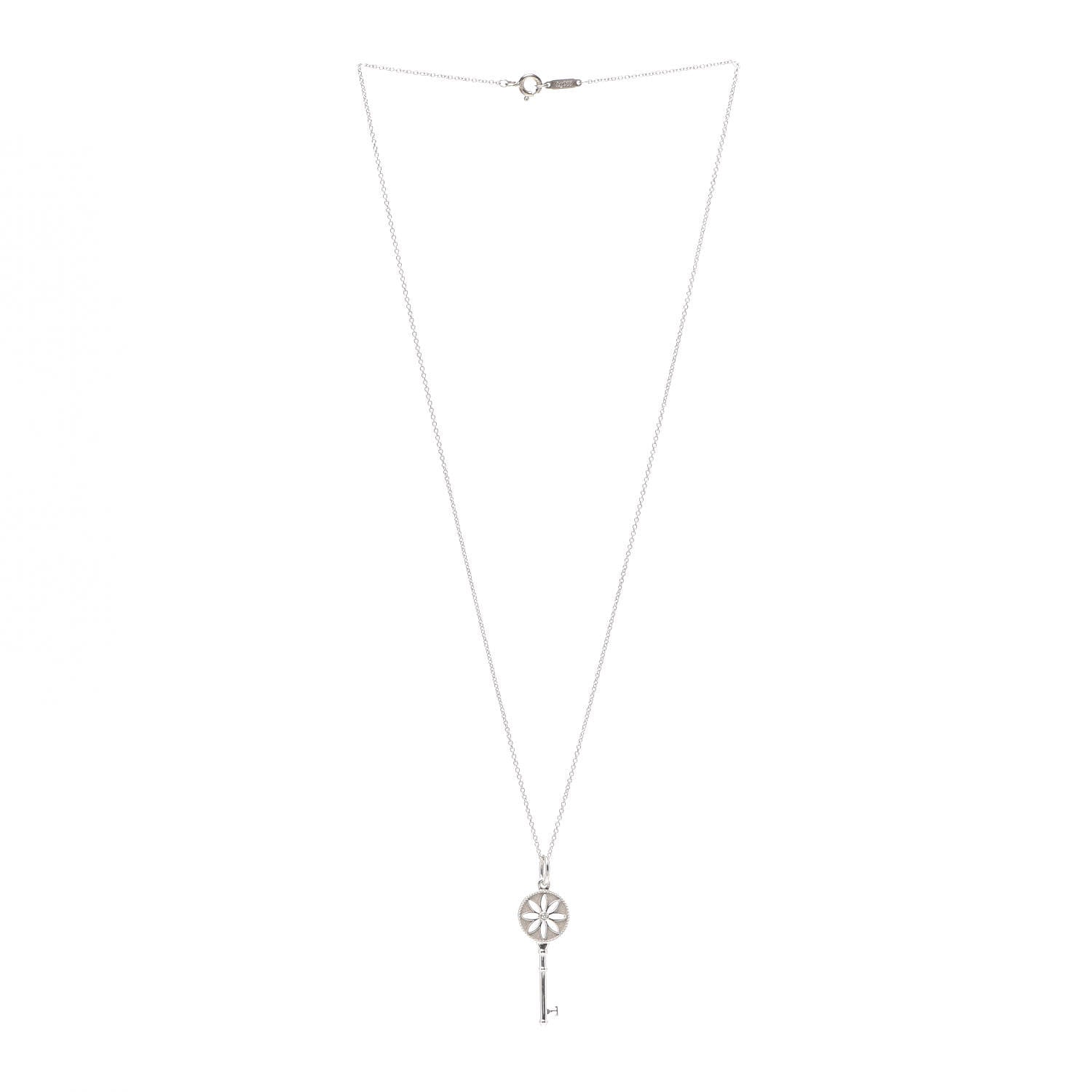 Tiffany Sterling Silver Diamond Small Daisy Key Pendant Necklace 3 of 6
