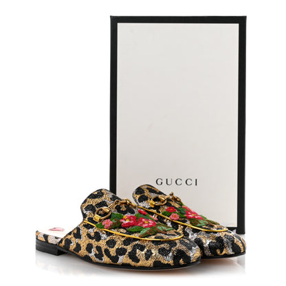 Gucci Lurex Jacquard Leopard Embroidered Womens Princetown Slippers 36 Black Gold 12 of 12