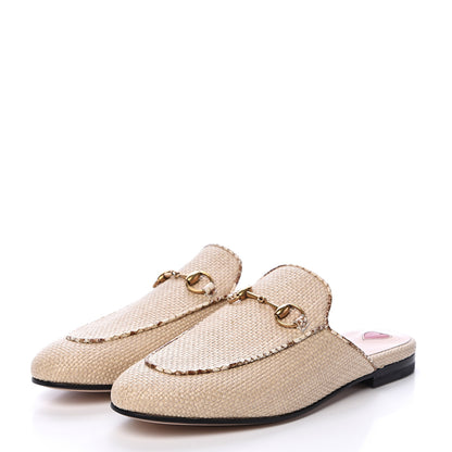 Gucci Straw Elaphe Womens Princetown Slippers 36.5 Natural Cream Brown 3 of 8