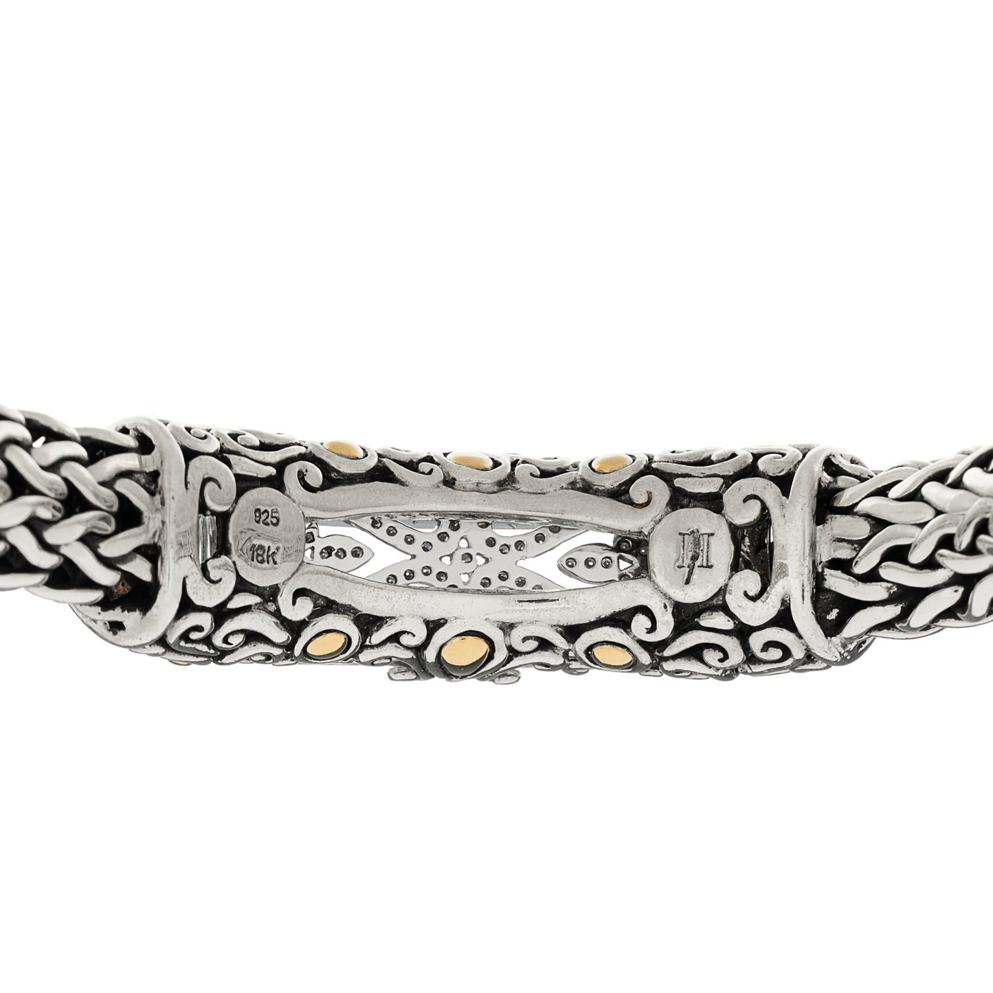 Sterling Silver 18K Yellow Gold Diamond Quartz Batu Lens Station Bracelet