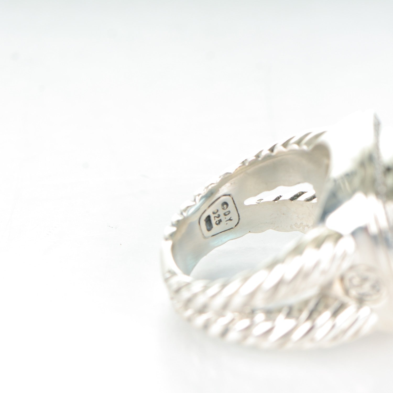 David Yurman Sterling Silver Diamond Blue Topaz 14mm Albion Ring 54 7 4 of 4