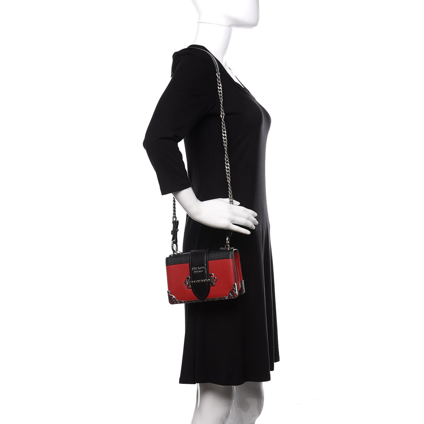 City Calfskin Saffiano Crystal Cahier Bag Fuoco Black