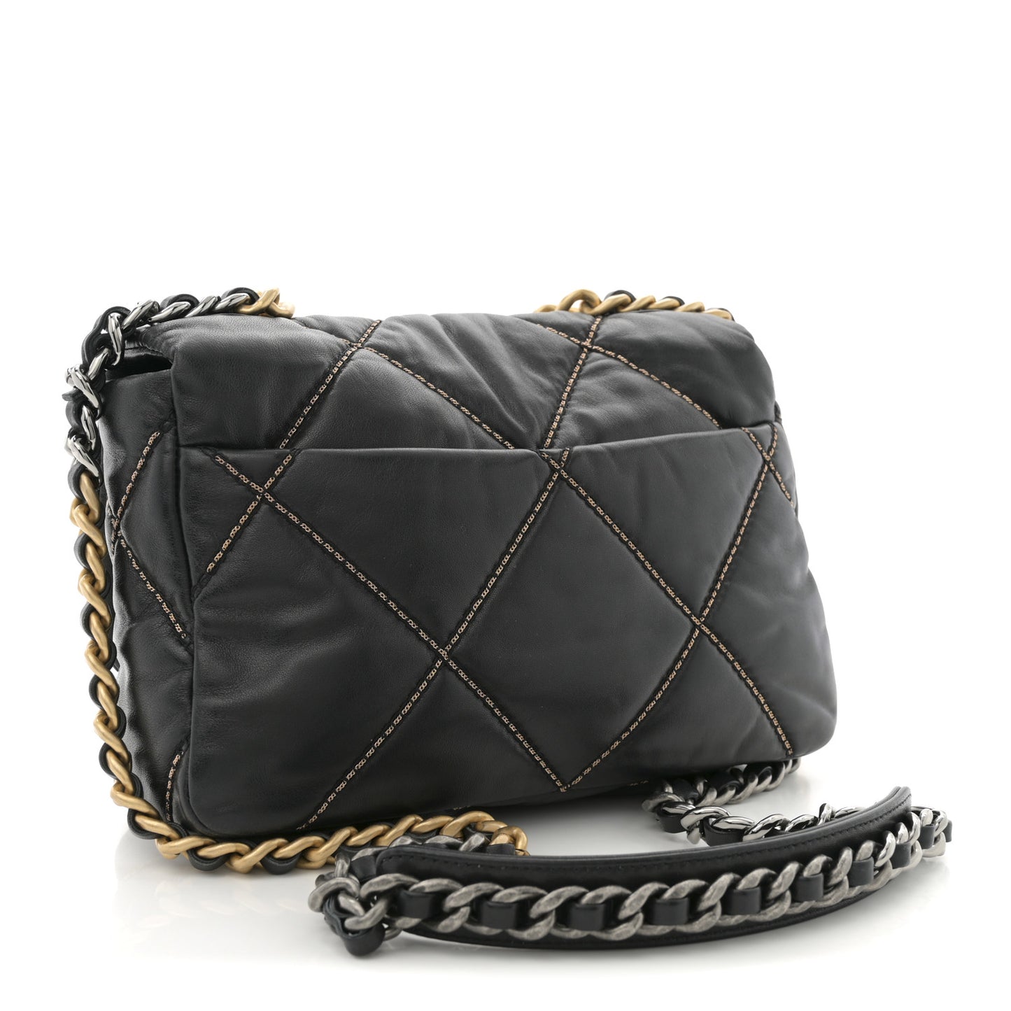 Lambskin Chain Quilted Medium Chanel 19 Flap Black