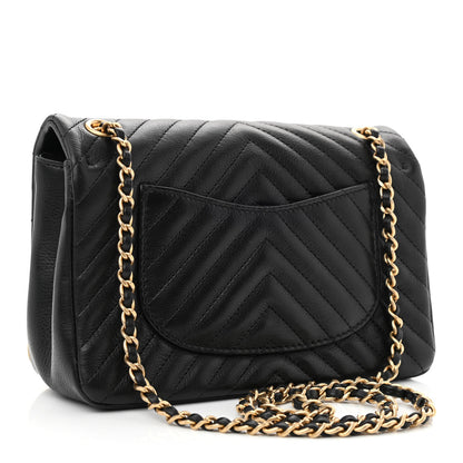 Chanel Calfskin Chevron Quilted Mini Rock The Corner Flap Black 3 of 10