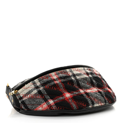 Balenciaga Wool Plaid Diagonal Allover Logo Matelasse XS Souvenir Belt Bag Black White Red 4 of 15