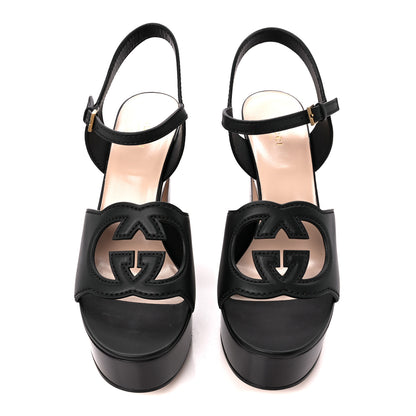 Gucci Cosmos Softy Calfskin Wooden Interlocking G Cut-Out 30/120mm Platform Sandals 41 Black 2 of 9