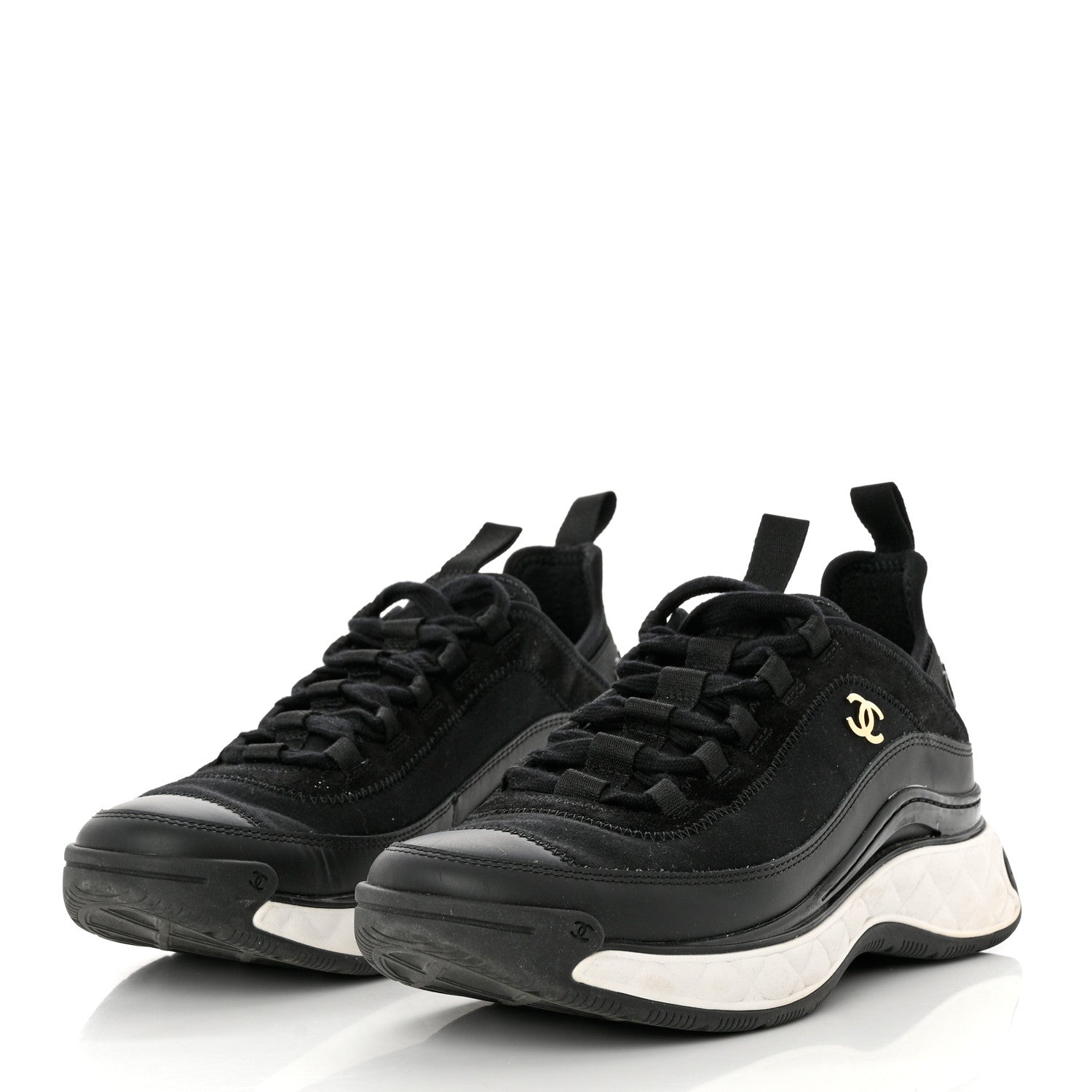 Chanel Velvet Calfskin Mixed Fibers CC Sneakers 38.5 Black 3 of 7