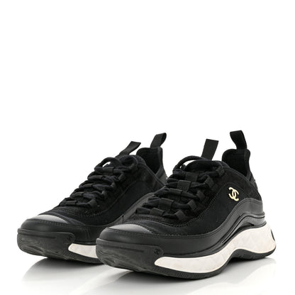 Chanel Velvet Calfskin Mixed Fibers CC Sneakers 38.5 Black 3 of 7