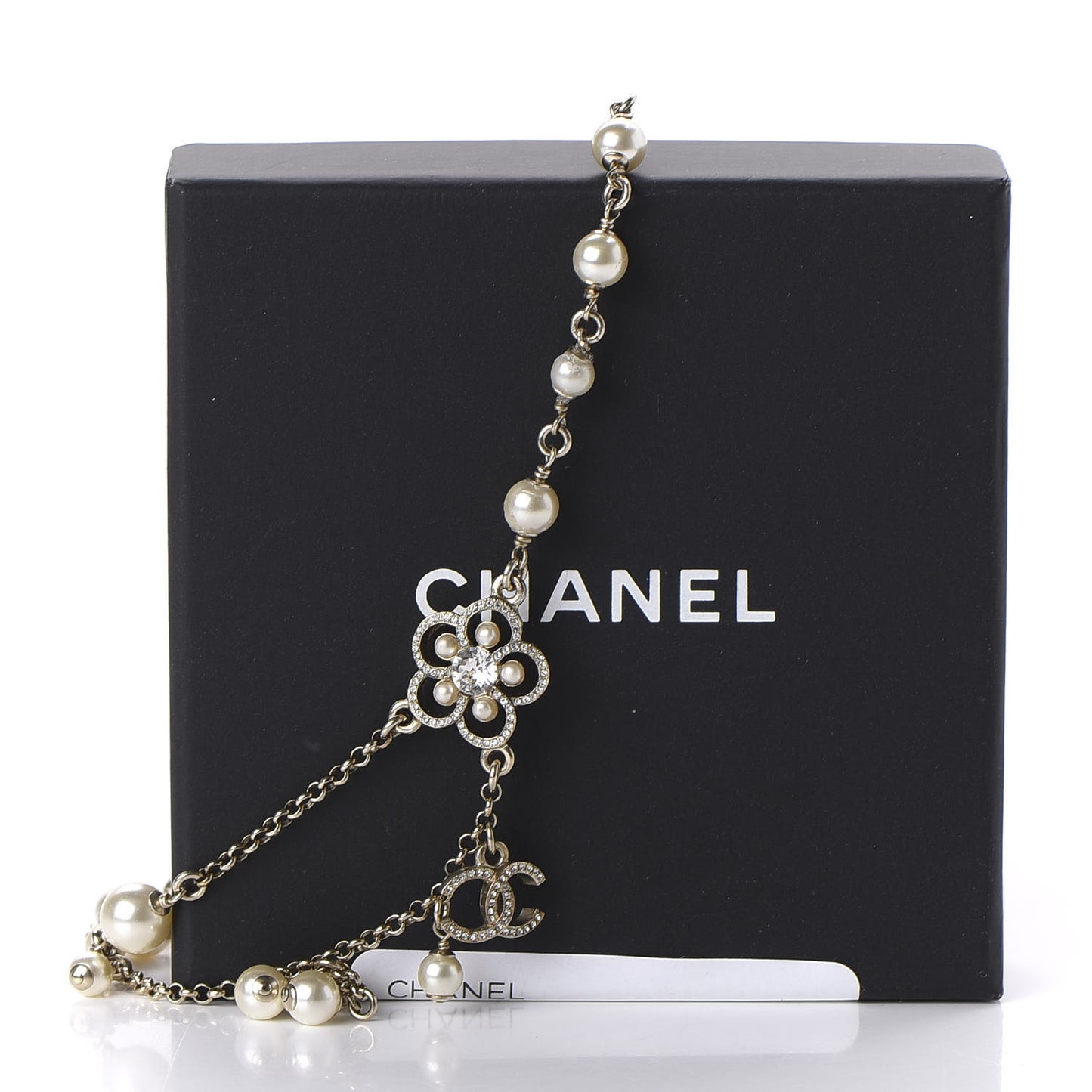 Pearl Crystal Flower CC Necklace Gold