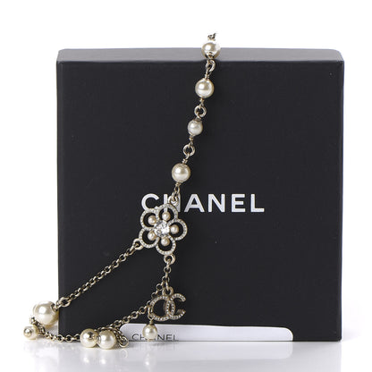 Chanel Pearl Crystal Flower CC Necklace Gold 10 of 11