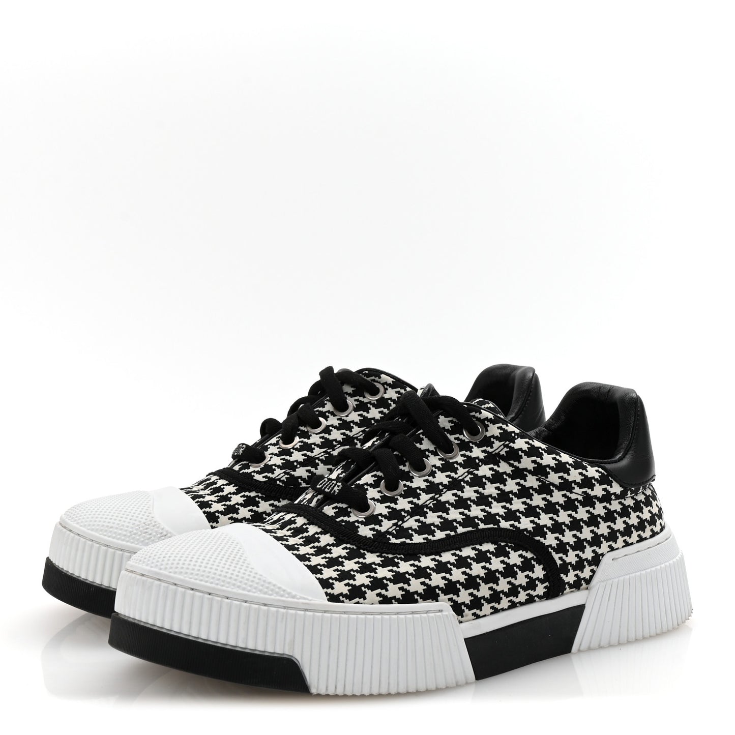 Canvas Houndstooth Embroidered D-Smash Sneakers 36.5 Black White