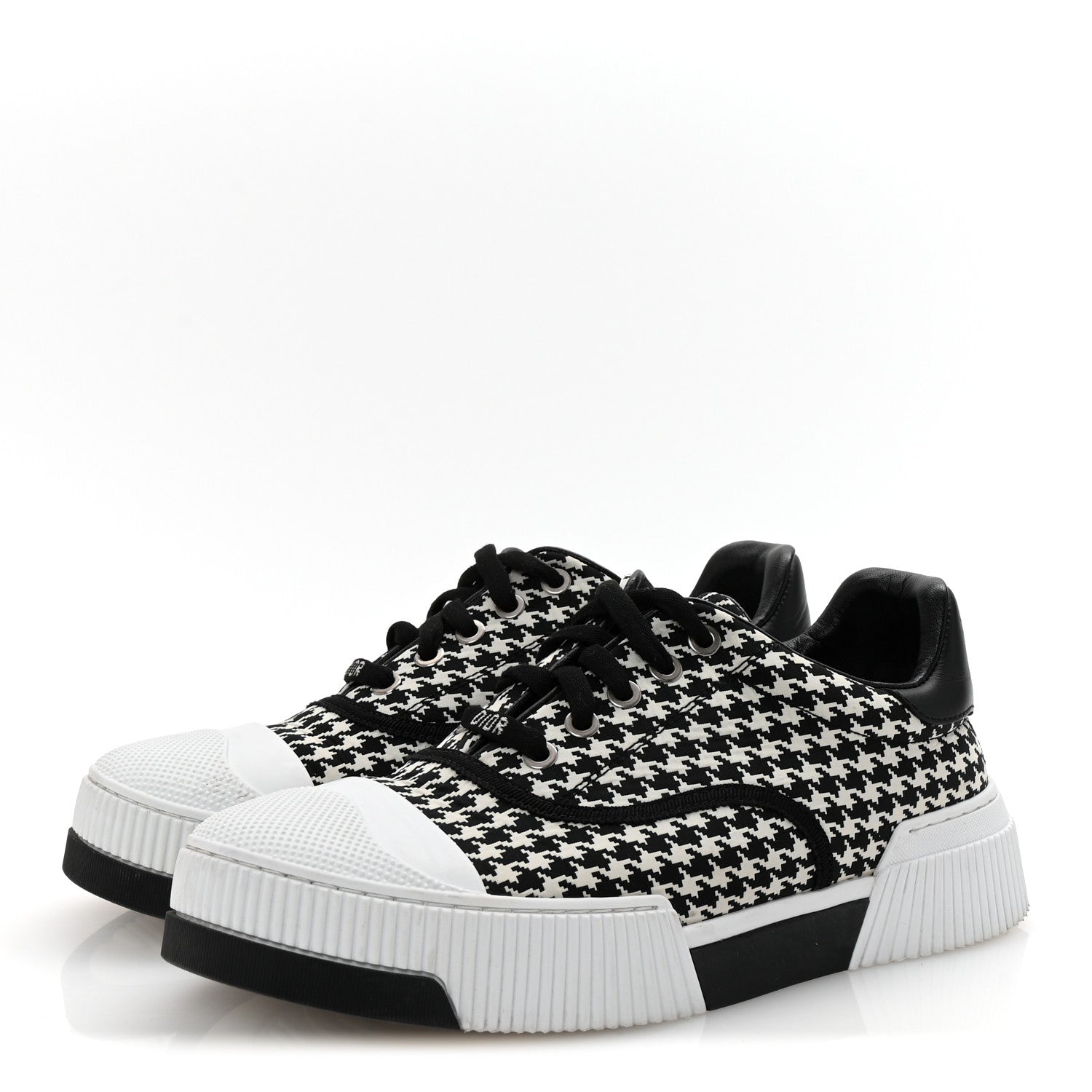 Christian Dior Canvas Houndstooth Embroidered D-Smash Sneakers 36.5 Black White 4 of 10