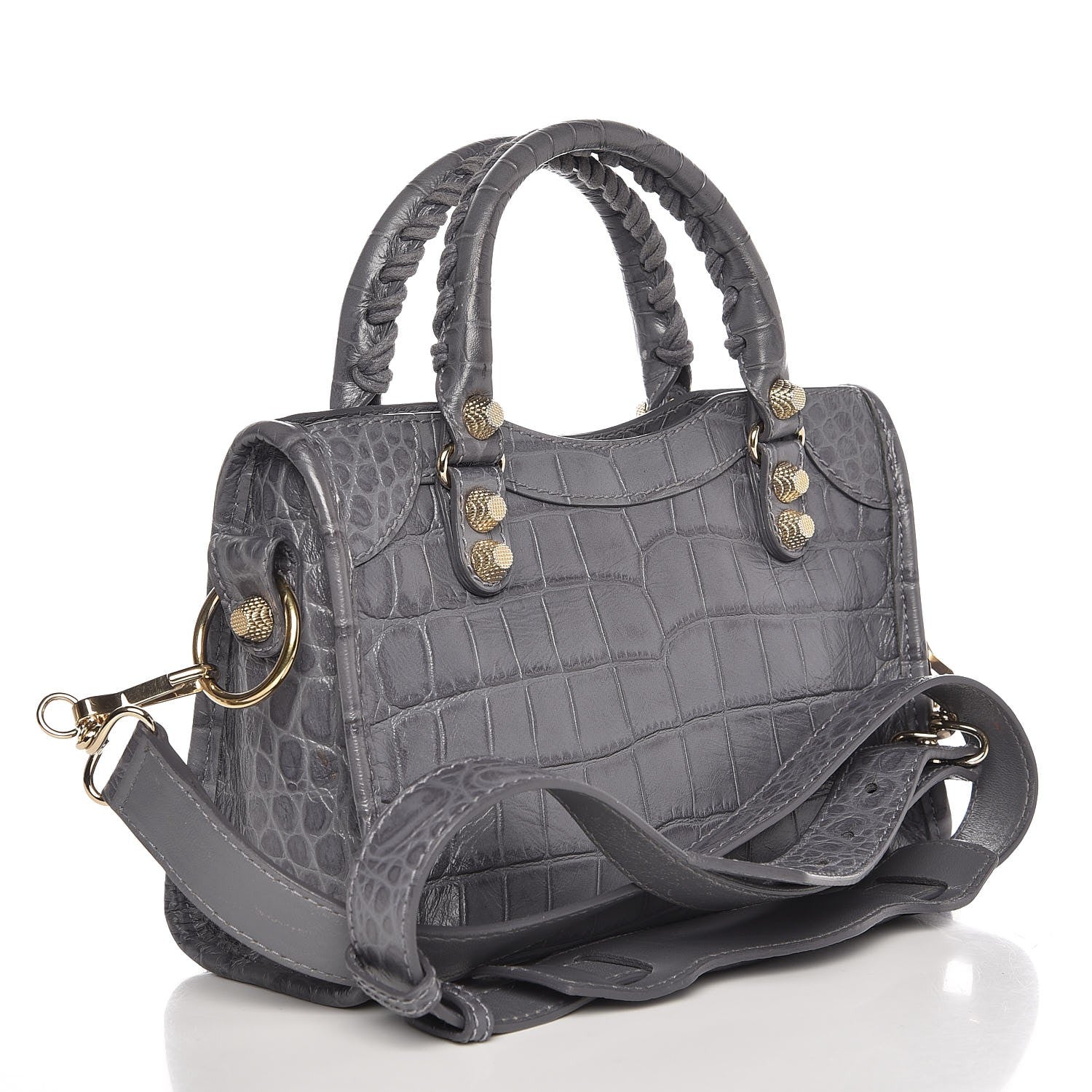Balenciaga Calfskin Crocodile Embossed Giant 12 Gold Hardware Mini City Gris Beton 4 of 9