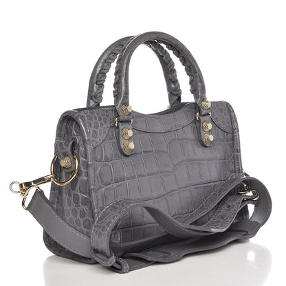 Balenciaga Calfskin Crocodile Embossed Giant 12 Gold Hardware Mini City Gris Beton 4 of 9