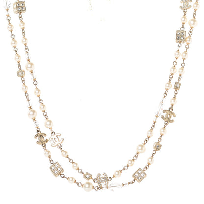Chanel Pearl Bead Crystal CC Long Necklace Gold 1 of 6