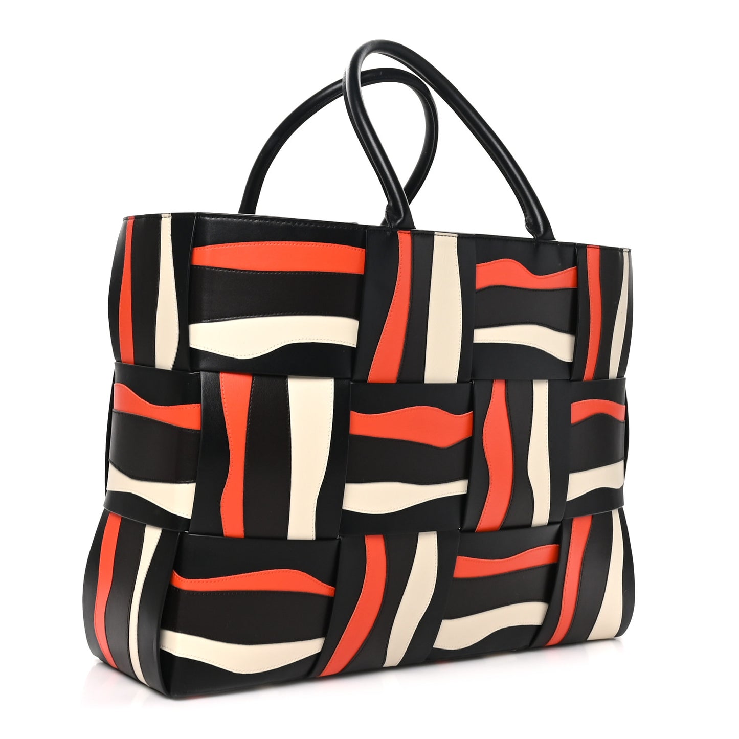 Calfskin Maxi Intrecciato Large Arco Tote Black Fondant Orange