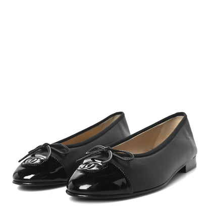 Chanel Lambskin Patent Cap Toe Ballerina Flats 38 Black 4 of 10