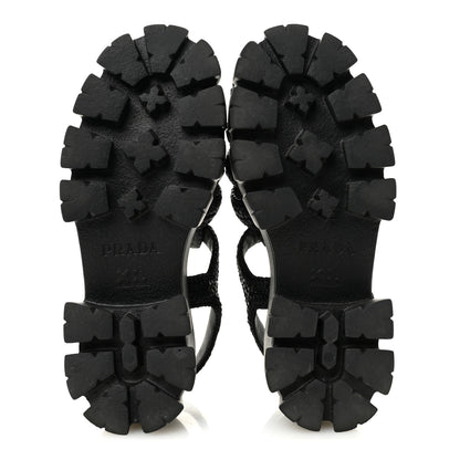 Prada Raffia Metal Triangle Logo Crochet Monolith 55mm Cage Sandals 36 Black 6 of 10