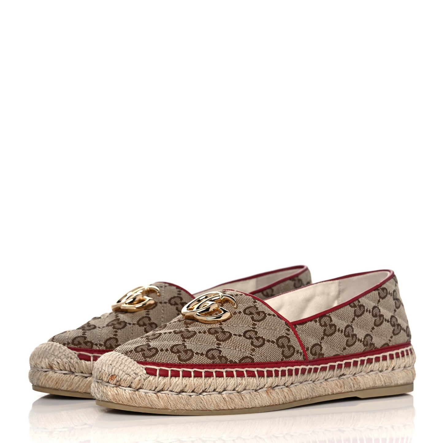 Monogram Matelasse Diagonal GG Marmont Espadrilles 36 Beige New Cherry Red