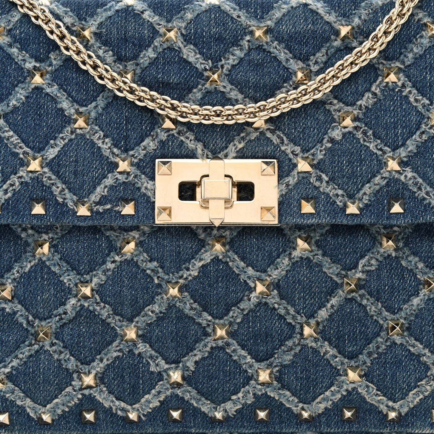 Denim Medium Rockstud Spike Shoulder Bag Denim