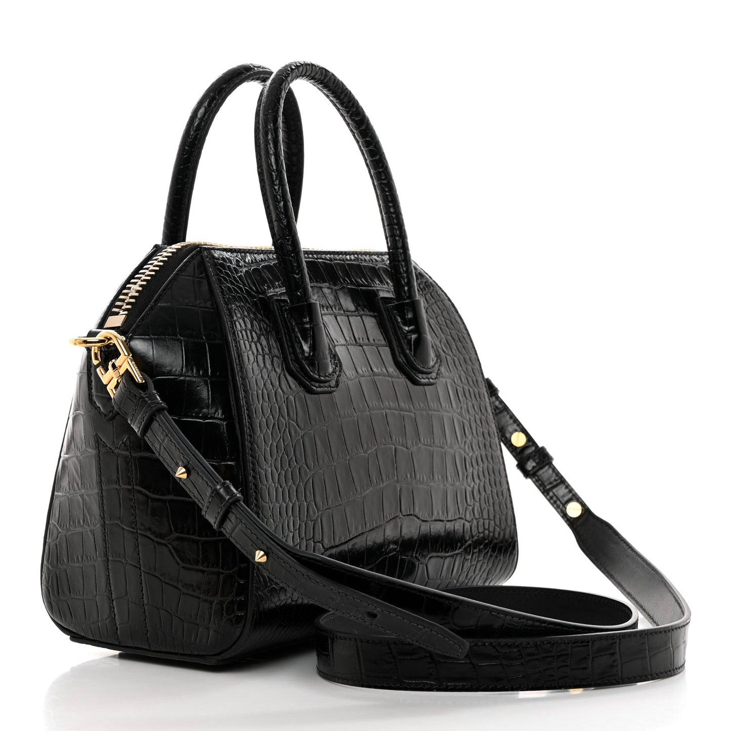 Calfskin Crocodile Embossed Mini Antigona Black