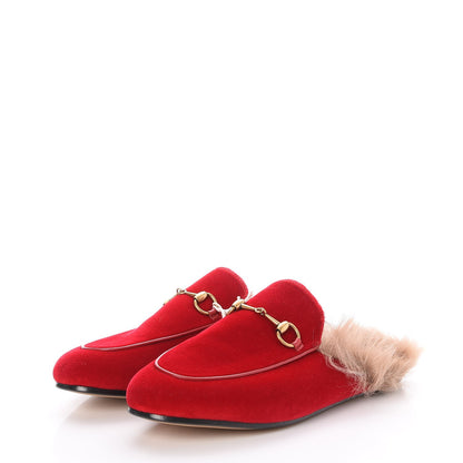 Gucci Velvet Fur Womens Princetown Slippers 39 Hibiscus Red 3 of 7