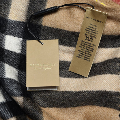 Burberry Cashmere Giant Check EKD Fringe Scarf Camel Multicolor 4 of 5
