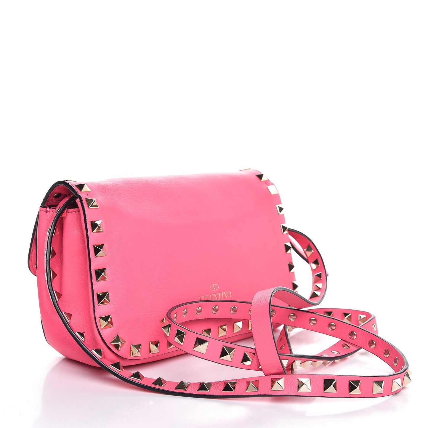 Vitello Mini Rockstud Flap Saddle Crossbody Bag Fuxia Fluo
