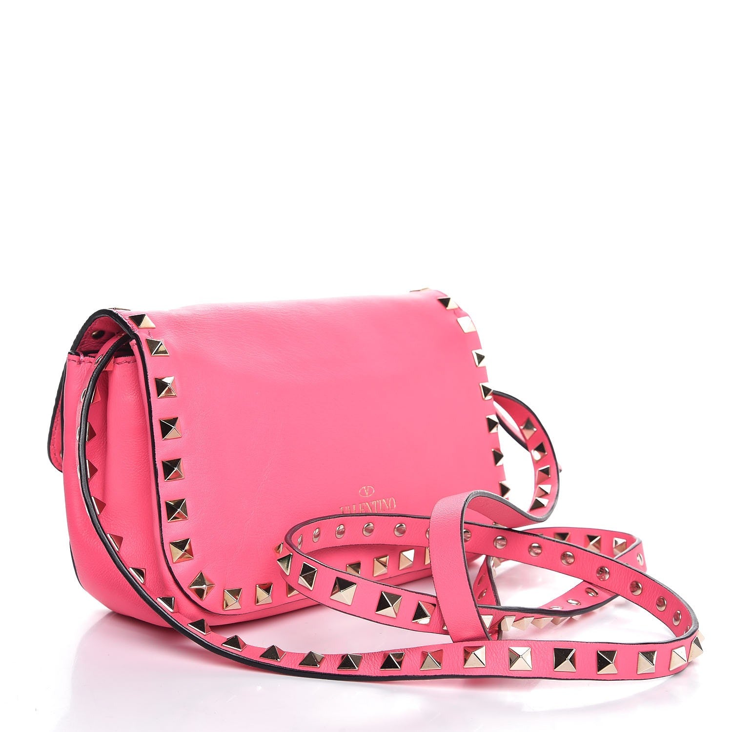 Valentino Garavani Vitello Mini Rockstud Flap Saddle Crossbody Bag Fuxia Fluo 3 of 7