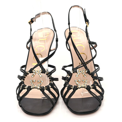 Gucci Calfskin Crystal GG Isa Ankle Strap Mid Heel Sandals 39.5 Black 2 of 9