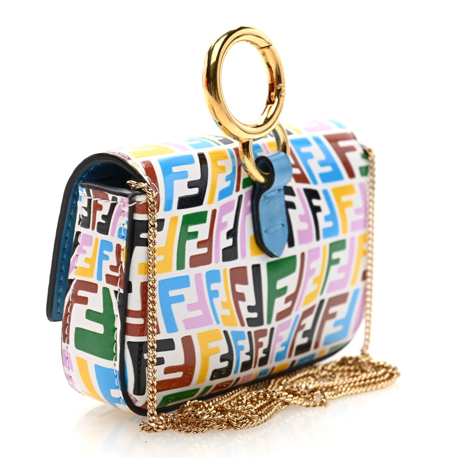 Fendi X SARAH COLEMAN Vitello Liberty Ceylon Micro FF Fish Eye Embossed Nano Baguette Charm Multicolor Cyber Blue 3 of 9