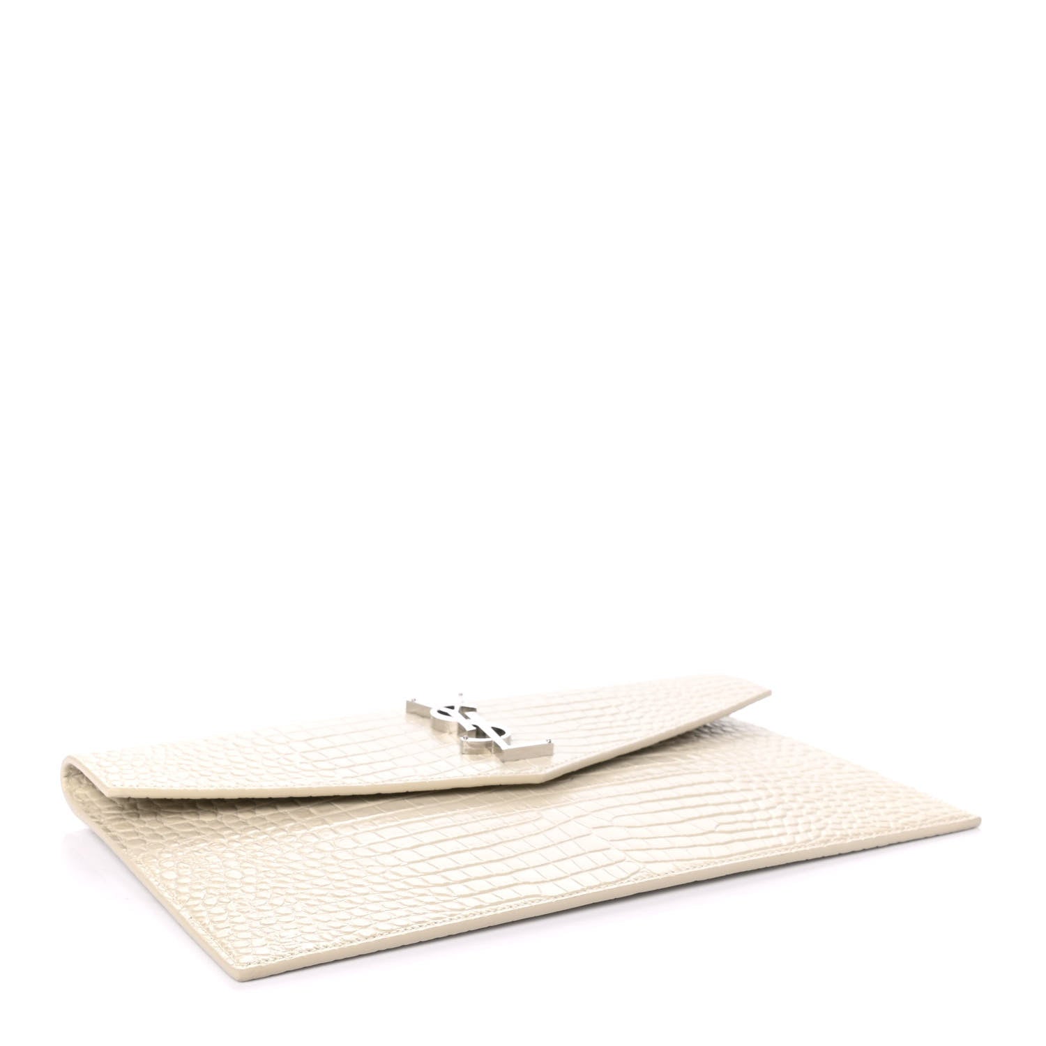 Saint Laurent Calfskin Crocodile Embossed Uptown Monogram Pouch Crema Soft 3 of 4