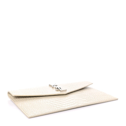 Saint Laurent Calfskin Crocodile Embossed Uptown Monogram Pouch Crema Soft 3 of 4