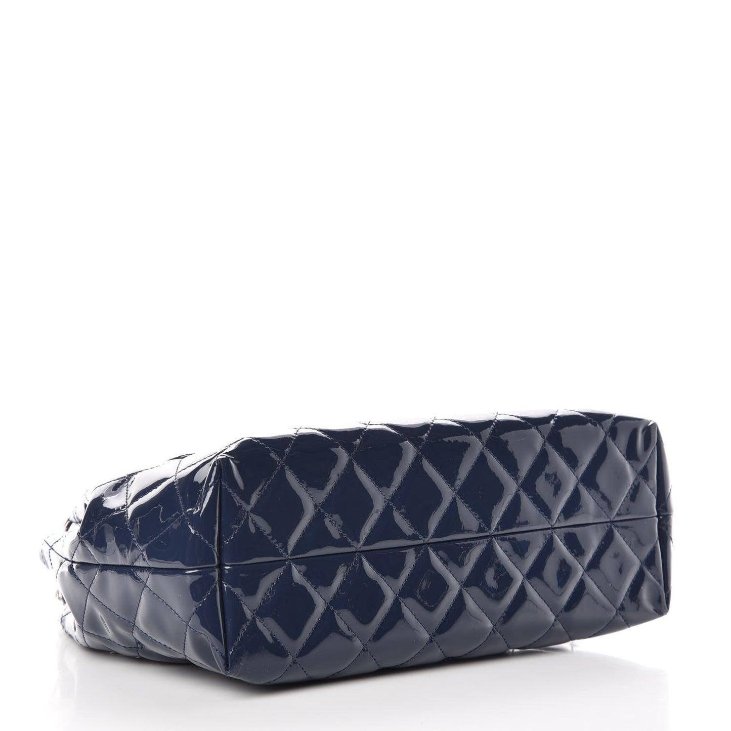 Patent Quilted Large Coco Shine Accordion Flap Dark Navy Blue