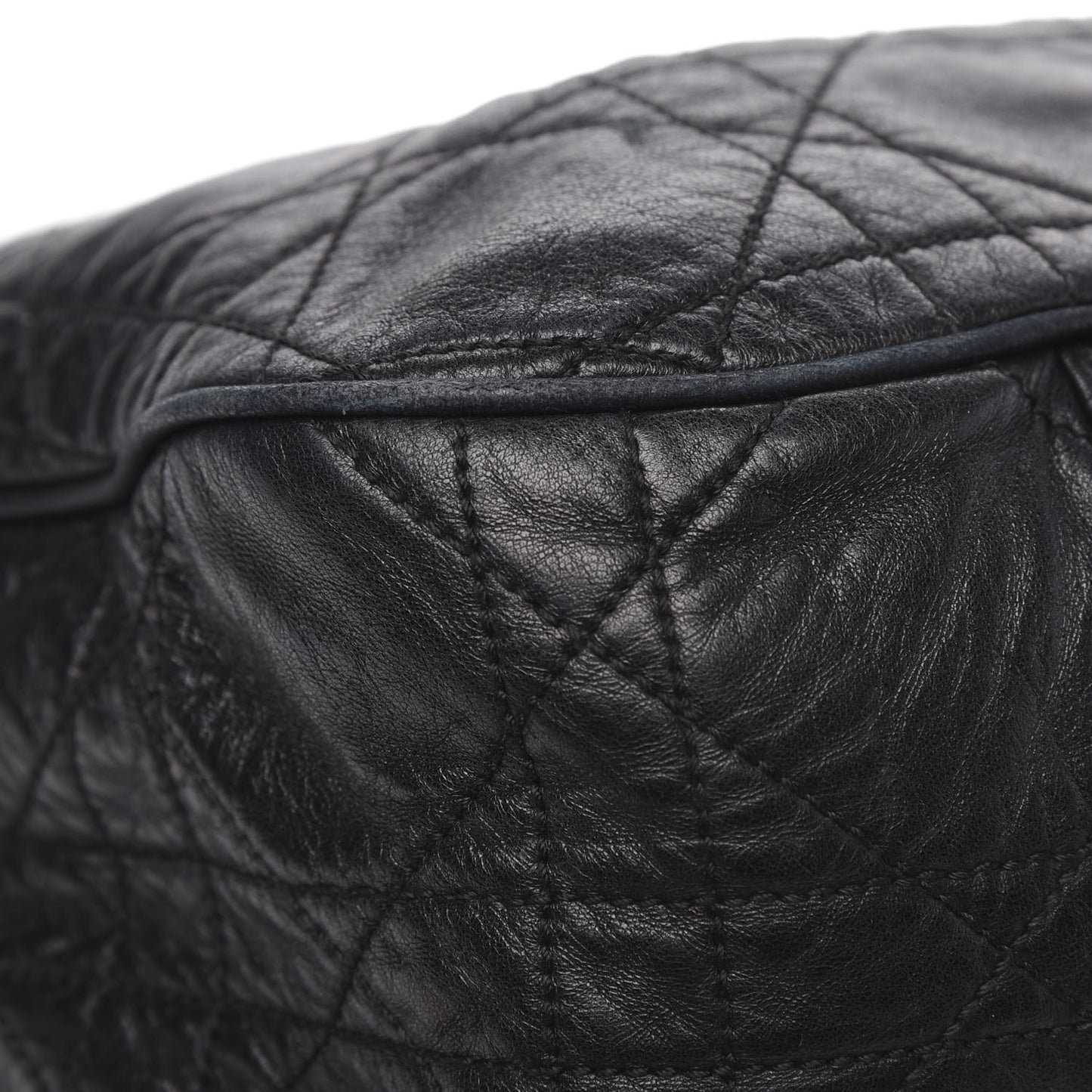 Lambskin Cannage Drawstring Bag Black