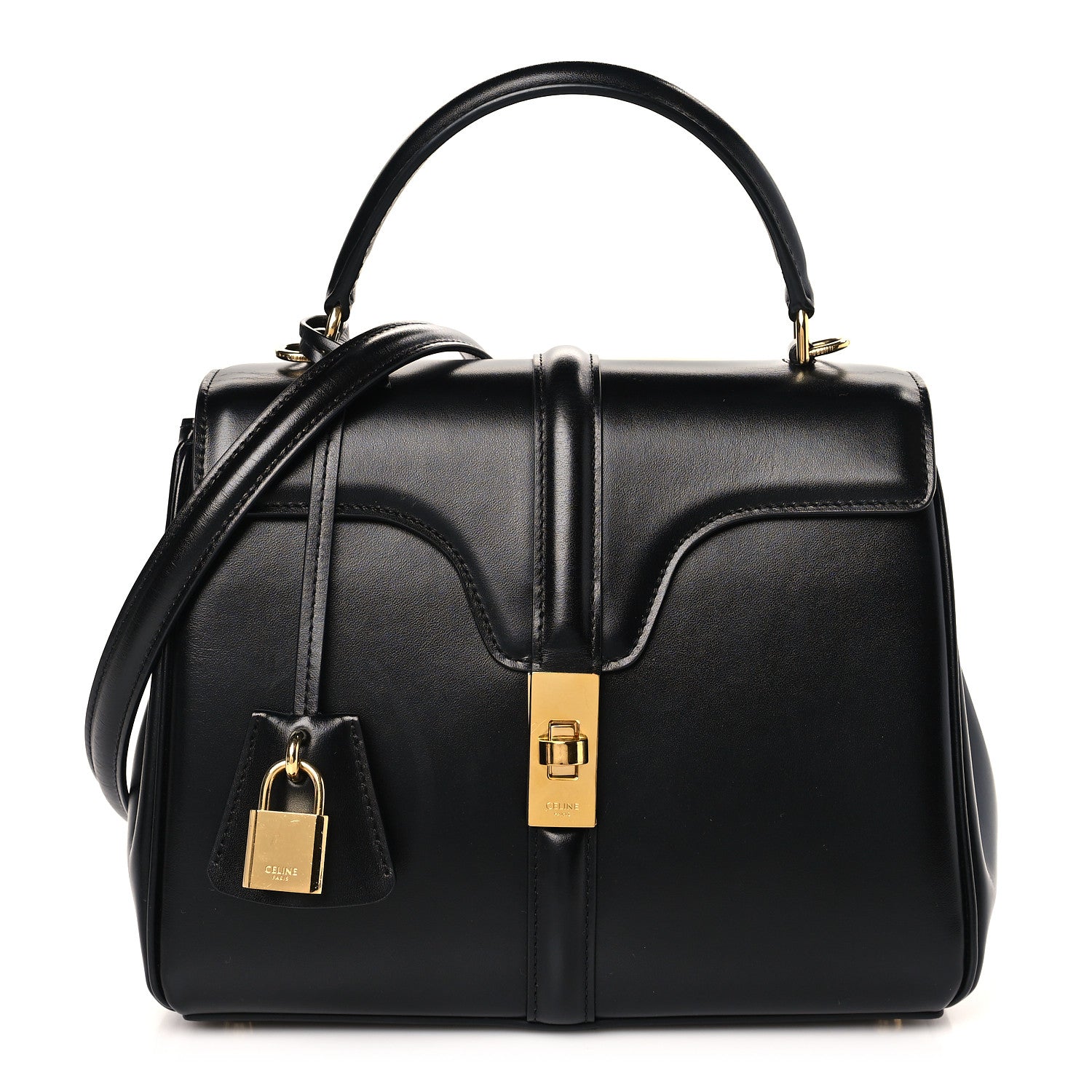 Celine Satinated Calfskin Small 16 Top Handle Bag Black 1 of 10