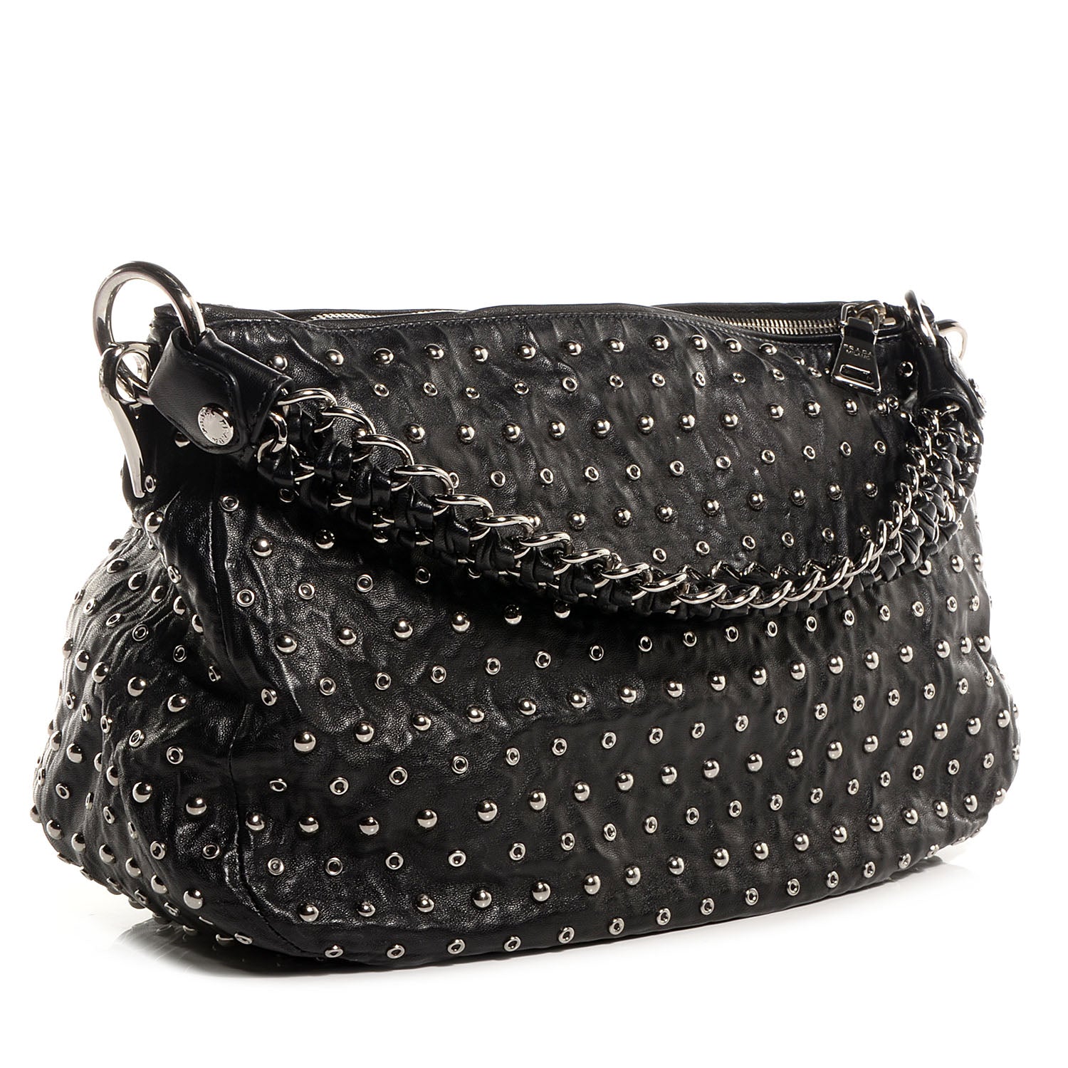 Prada Nappa Antique Studded Shoulder Bag Nero Black 3 of 9