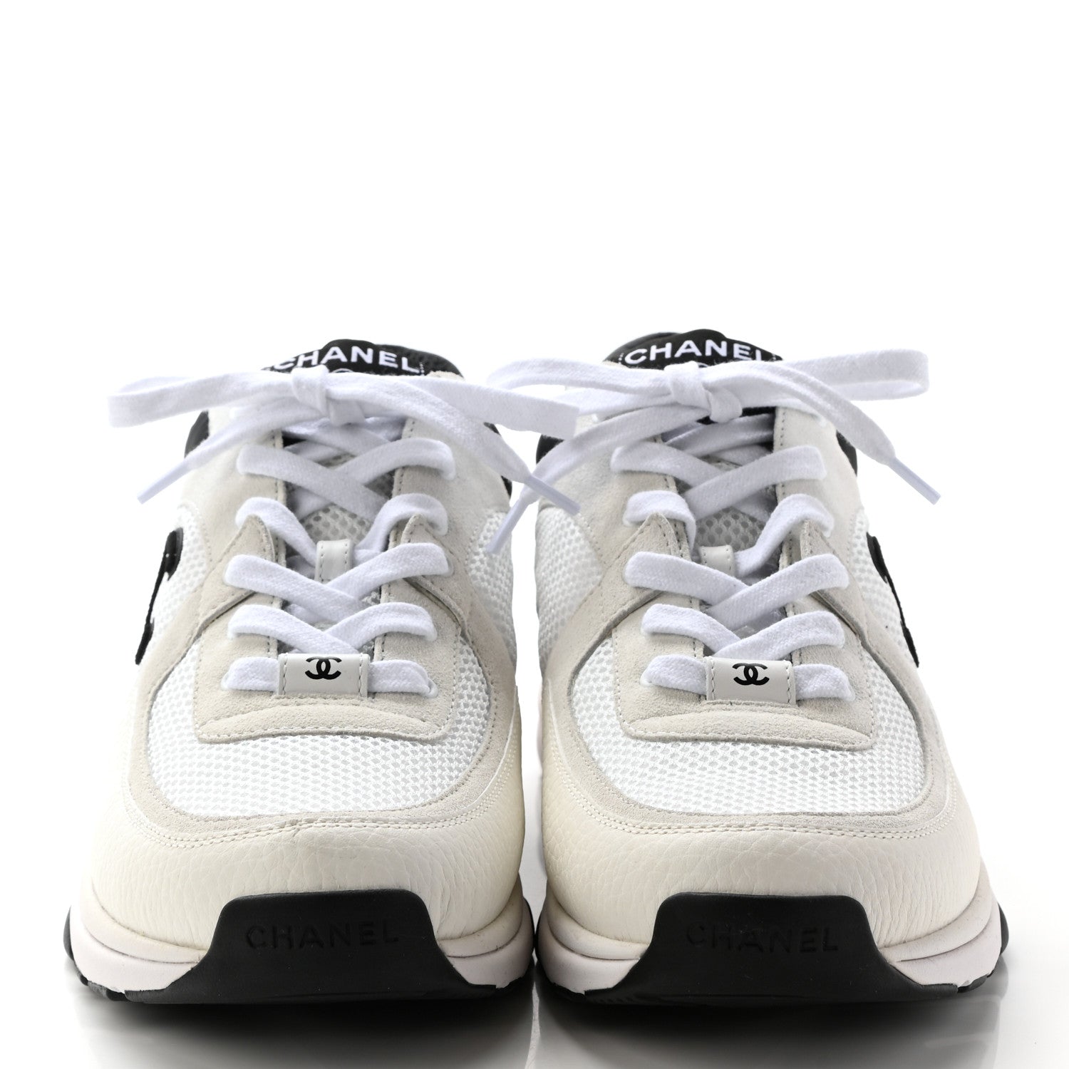 Chanel Mesh Suede Calfskin Grained Calfskin Mens CC Sneakers 43 White Black 2 of 10