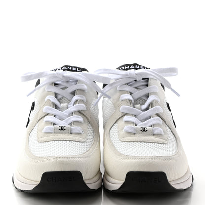 Chanel Mesh Suede Calfskin Grained Calfskin Mens CC Sneakers 43 White Black 2 of 10