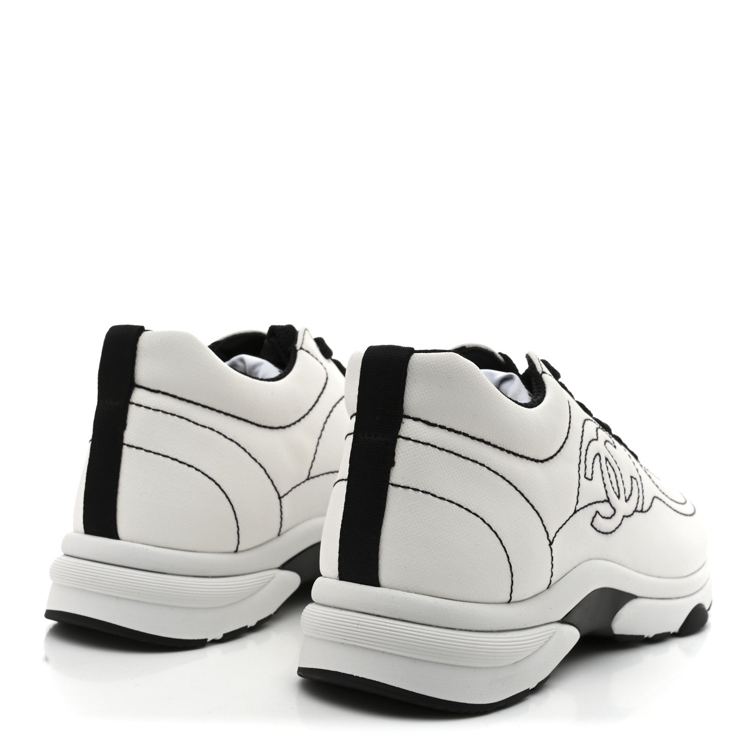 Chanel Cotton Womens CC Sneakers 38 White Black 5 of 10