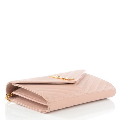 Saint Laurent Grain De Poudre Matelasse Chevron Monogram Chain Wallet Pale Blush 4 of 7