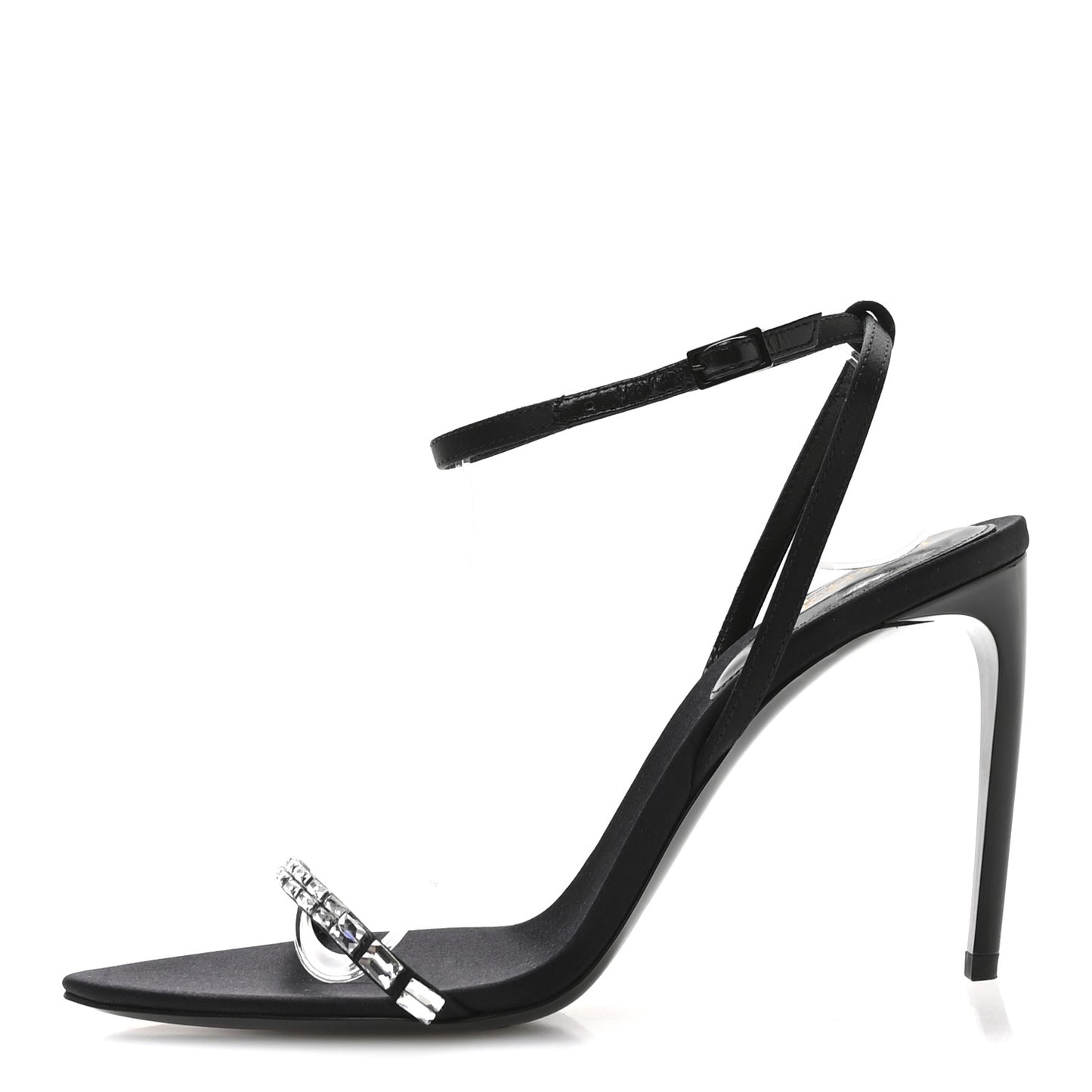 Crepe Satin Crystal New Nuit 90 Ankle Strap Sandals 36.5 Black