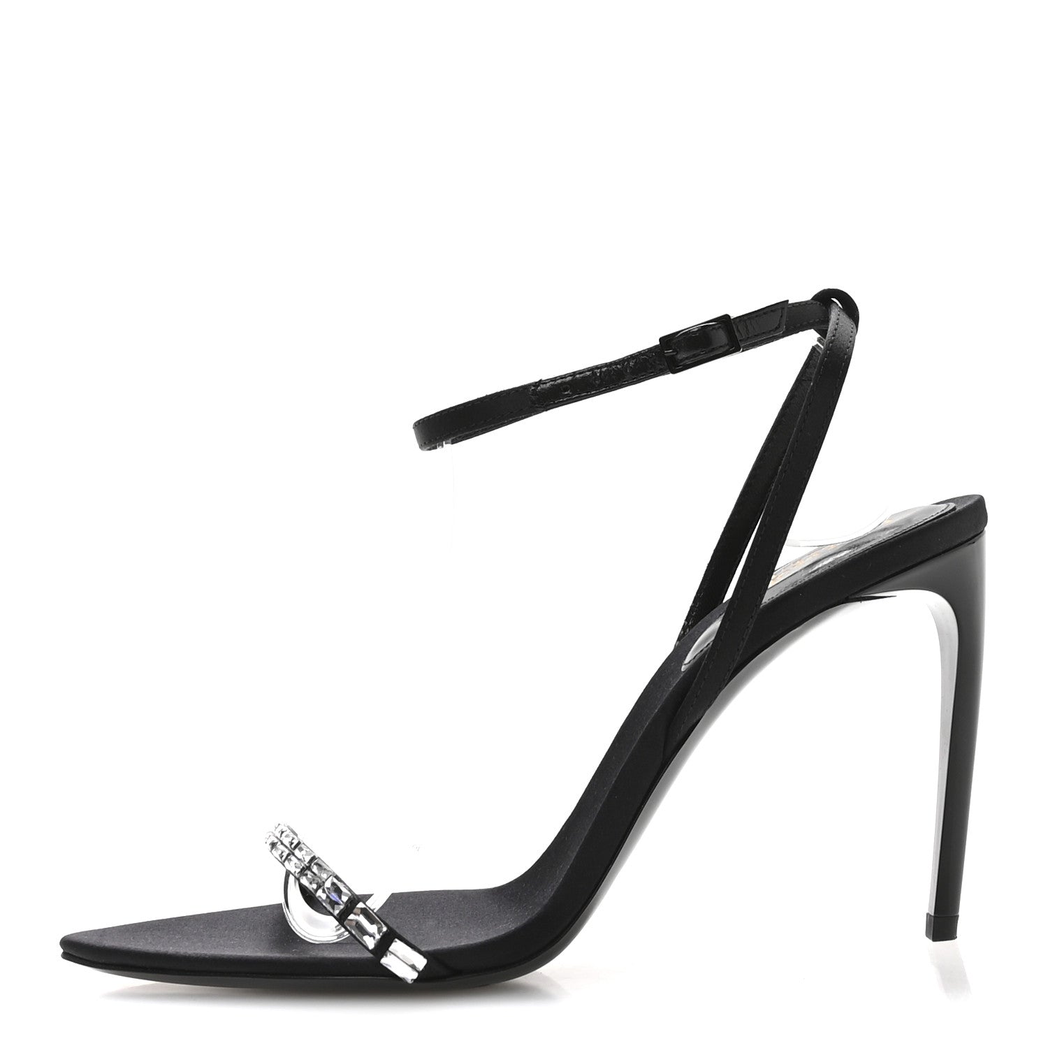 Saint Laurent Crepe Satin Crystal New Nuit 90 Ankle Strap Sandals 36.5 Black 1 of 9