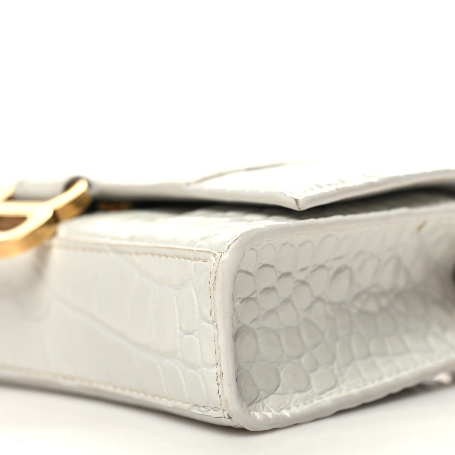 Balenciaga Shiny Calfskin Crocodile Embossed Hourglass Chain Bag White 9 of 12