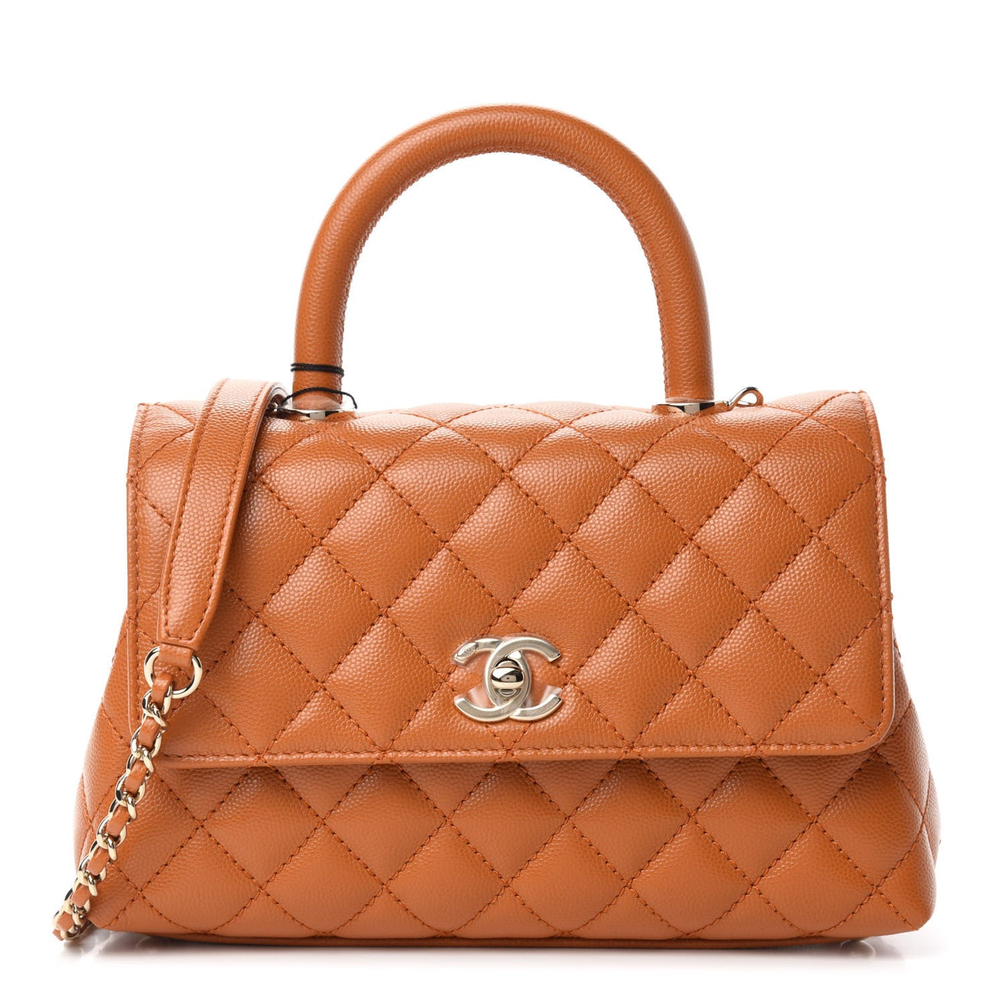 Caviar Quilted Mini Coco Handle Flap Light Brown