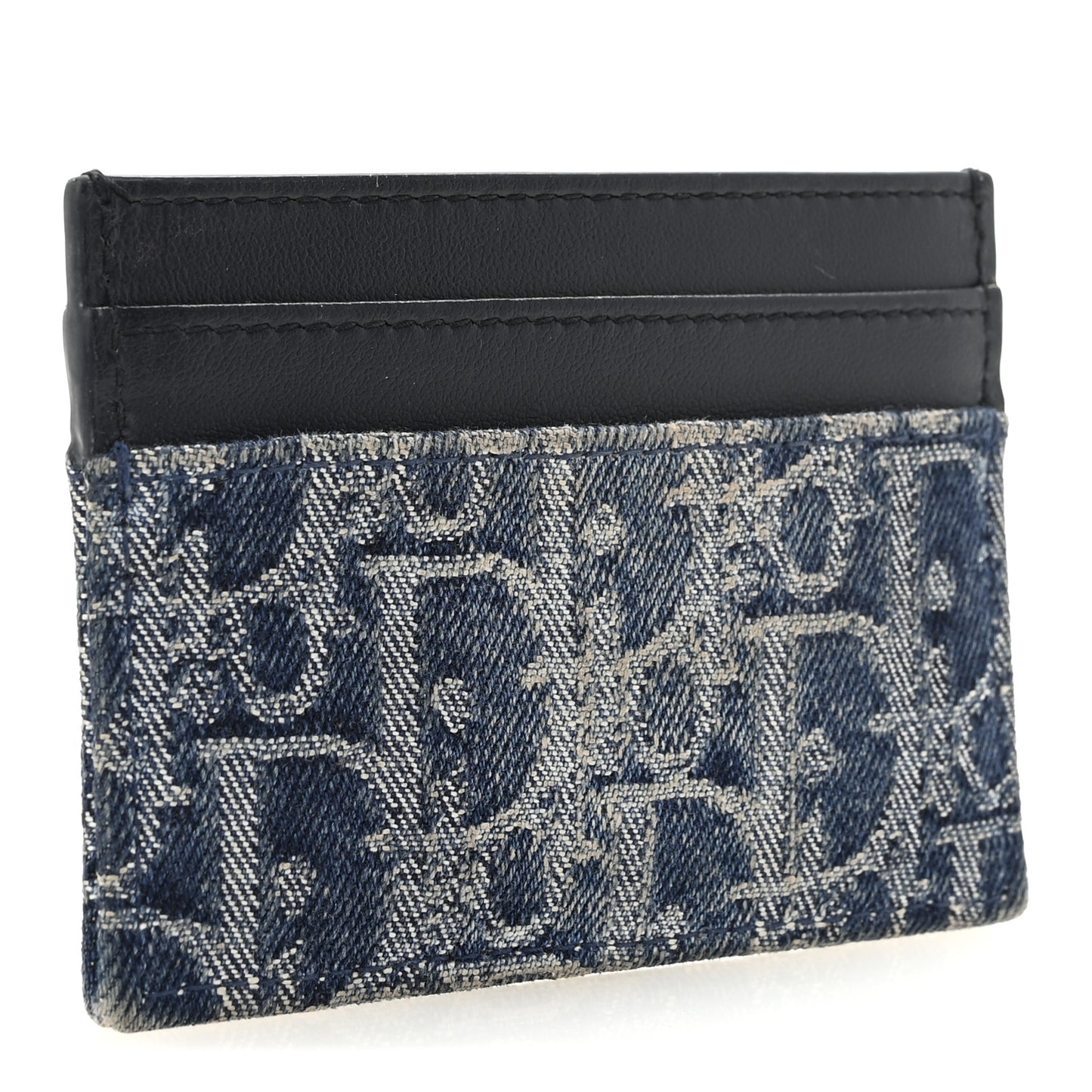 Denim Jacquard Oblique Calfskin 30 Montaigne Freesia Card Holder Blue