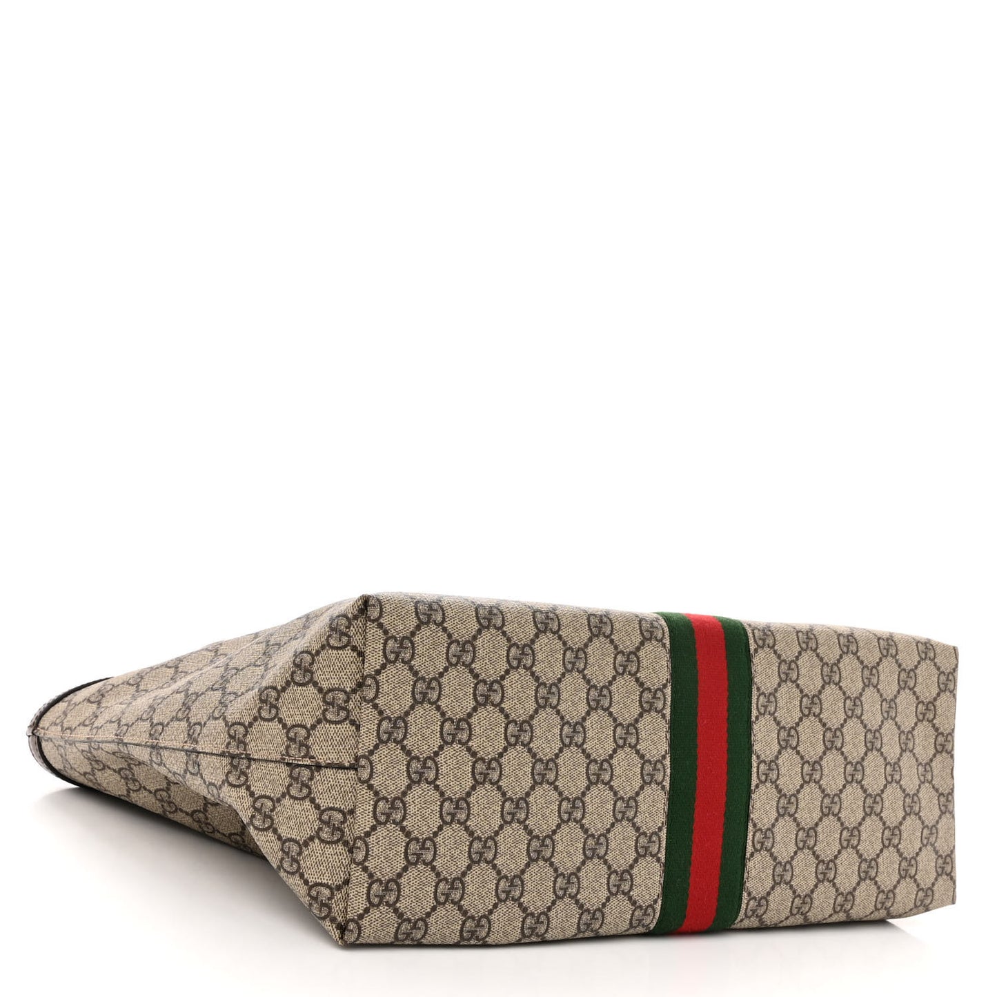 GG Supreme Monogram Textured Calfskin Web Medium Ophidia Shopping Tote Beige Ebony New Acero