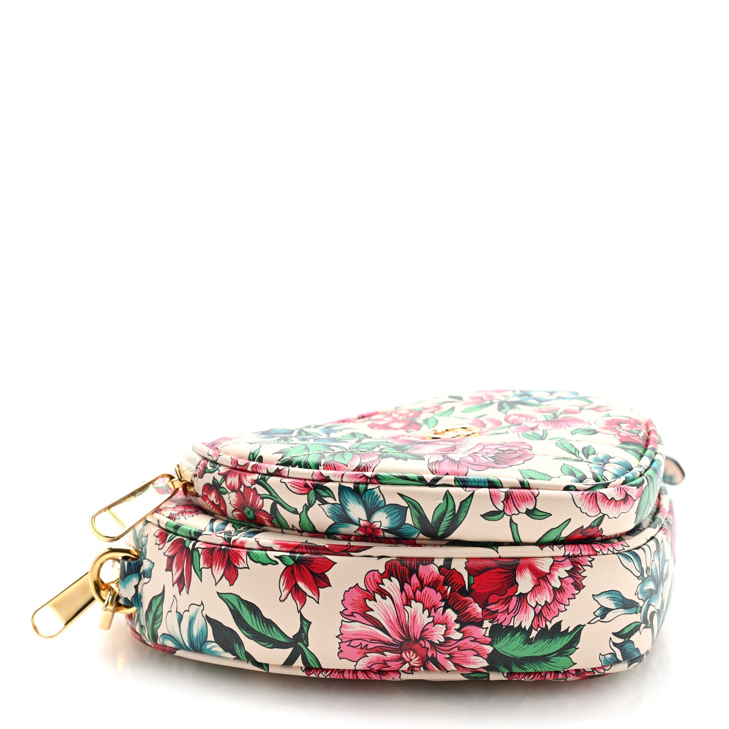 Calfskin Matelasse Diagonal Brit Roses Print Mini Interlocking G Heart Shoulder Bag White Multicolor