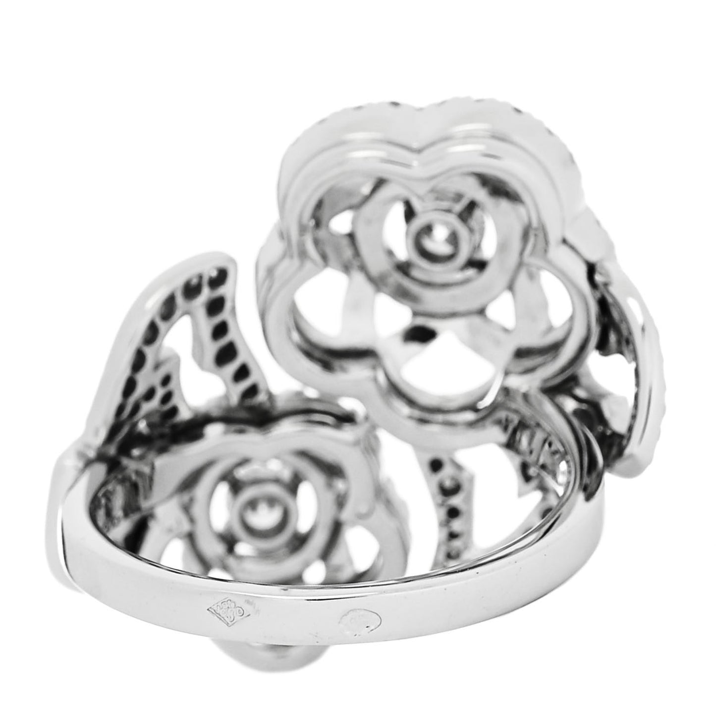 18K White Gold Diamond Camelia Two Flower Ring 51 5.75